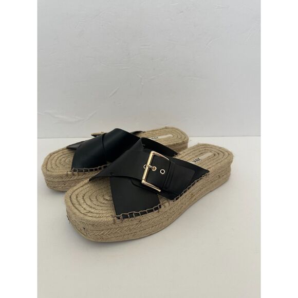 Zara Shoes - ZARA Faux Leather Black Jute Flatforms Platforms Espadrille Sandals Women's 9.5